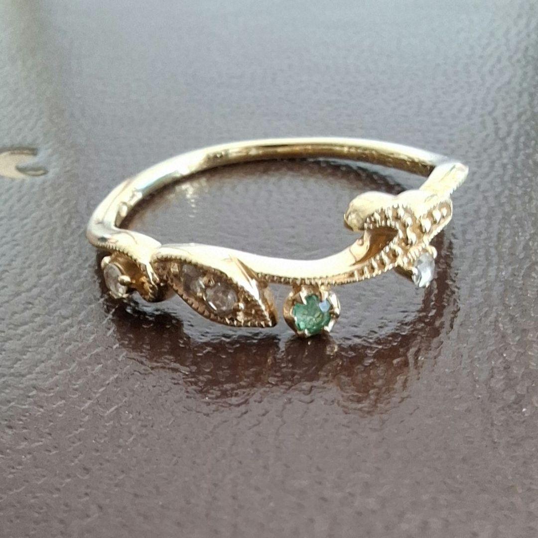 K18YG リング ローズカット ダイヤ　エメラルド　リーフ　ベーネベーネ 限定再販 ローズカットダイヤ・カラーストーンのオーダージュエリー