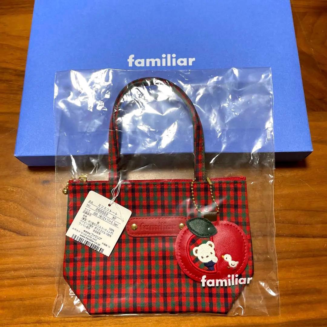 ファミリア ミニミニトート バッグ りんごチャーム XF 赤チェック