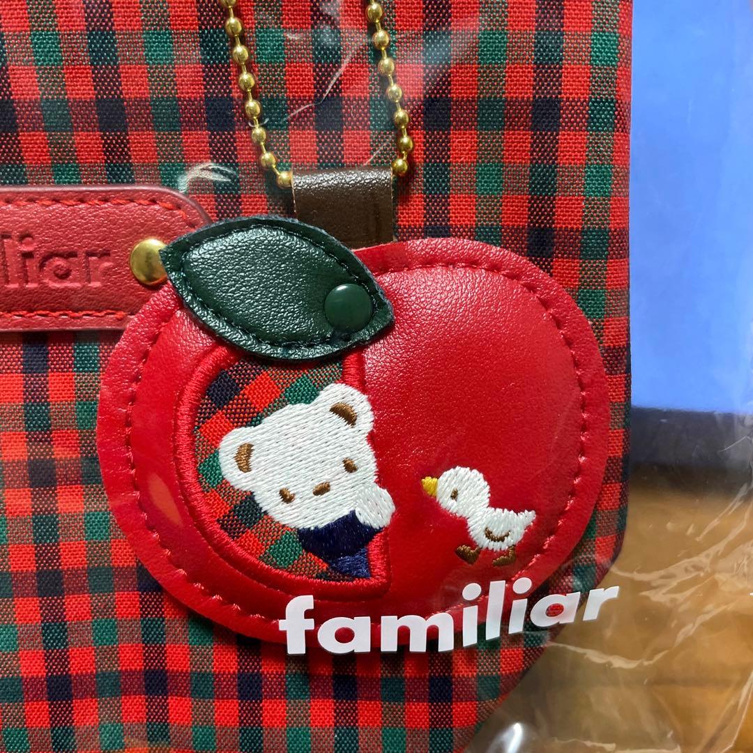 ファミリア ミニミニトート バッグ りんごチャーム XF 赤チェック