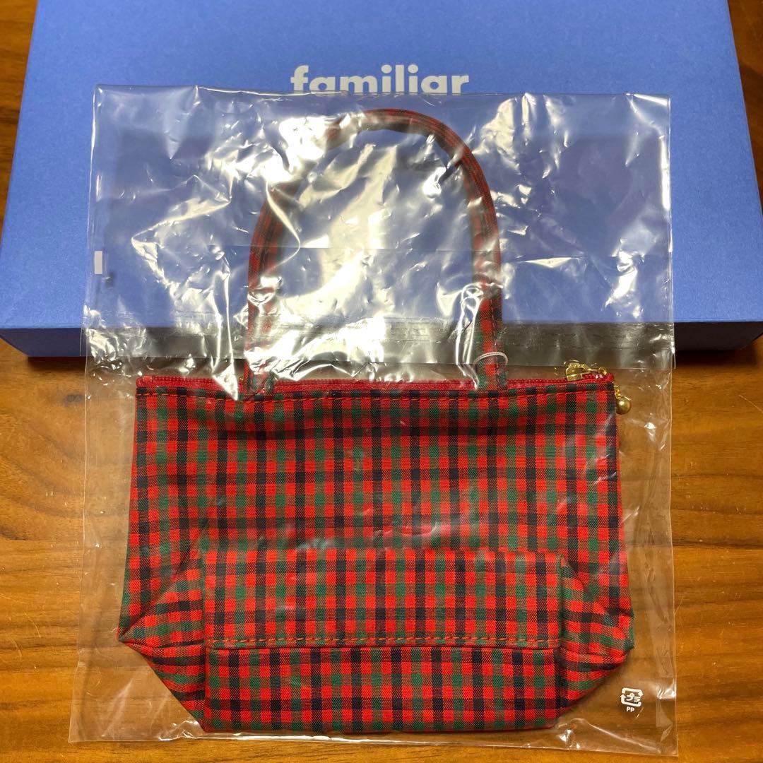 ファミリア ミニミニトート バッグ りんごチャーム XF 赤チェック