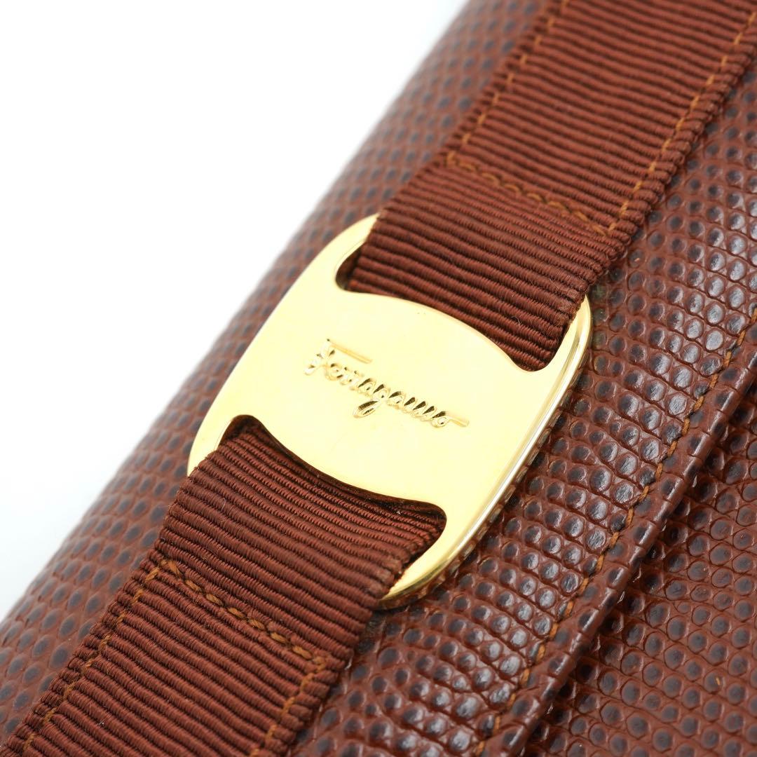 ✨極美品・箱保証書付き✨ Ferragamo 長財布 ヴァラリボン リザード