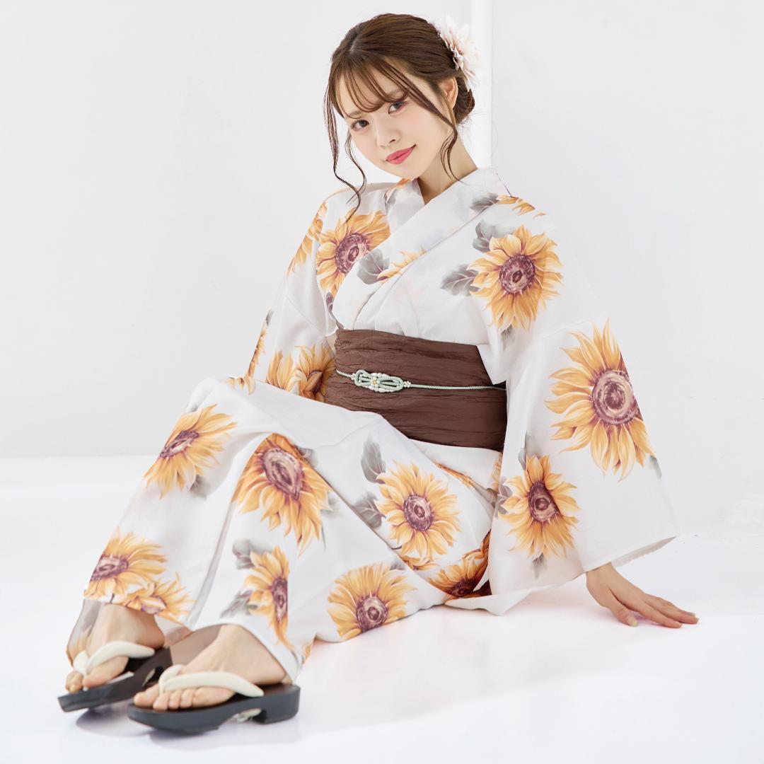 新品 浴衣 セット 浴衣セット ゆかた 大人 レディース 白 向日葵 Y4-53 ANDANTE - 新品 浴衣 セット 浴衣セット ゆかた 大人 レディース 白 緑