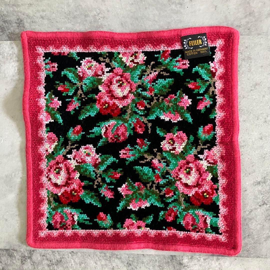 美品】 FEILER フェイラー タオルハンカチ リアローズ 花柄 薔薇 レア