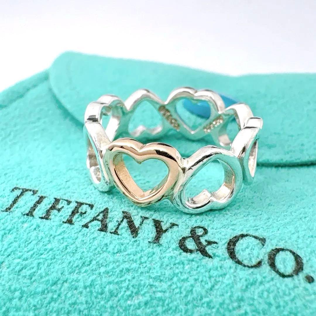 美品 ティファニー センチメンタルハート コンビ 9.5号 シルバー k18