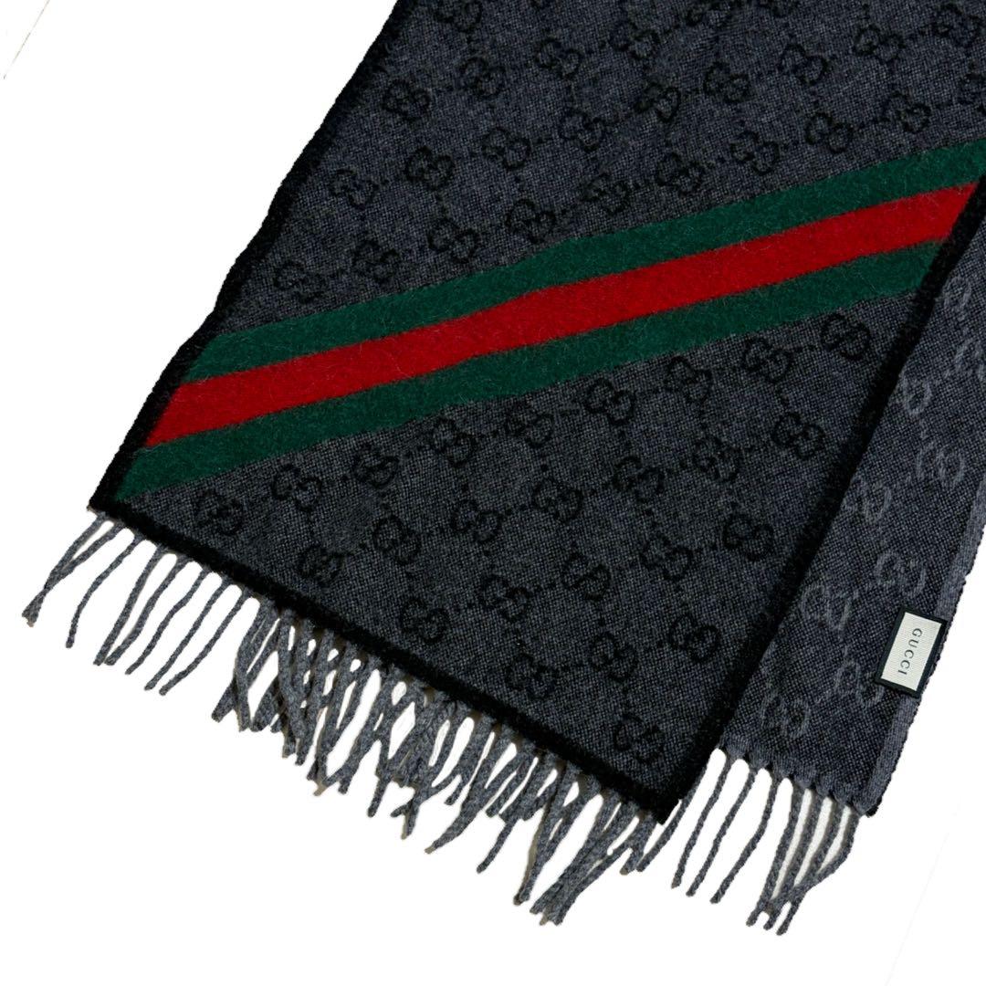 GUCCI GGパターン マフラー ダークグレー GUCCI（グッチ） ストール ウール100% GG柄 マフラー ユニセックス