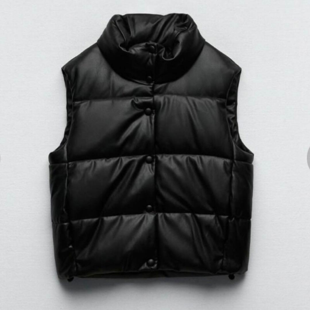 フェイクレザーダウンベスト zara - メルカリ