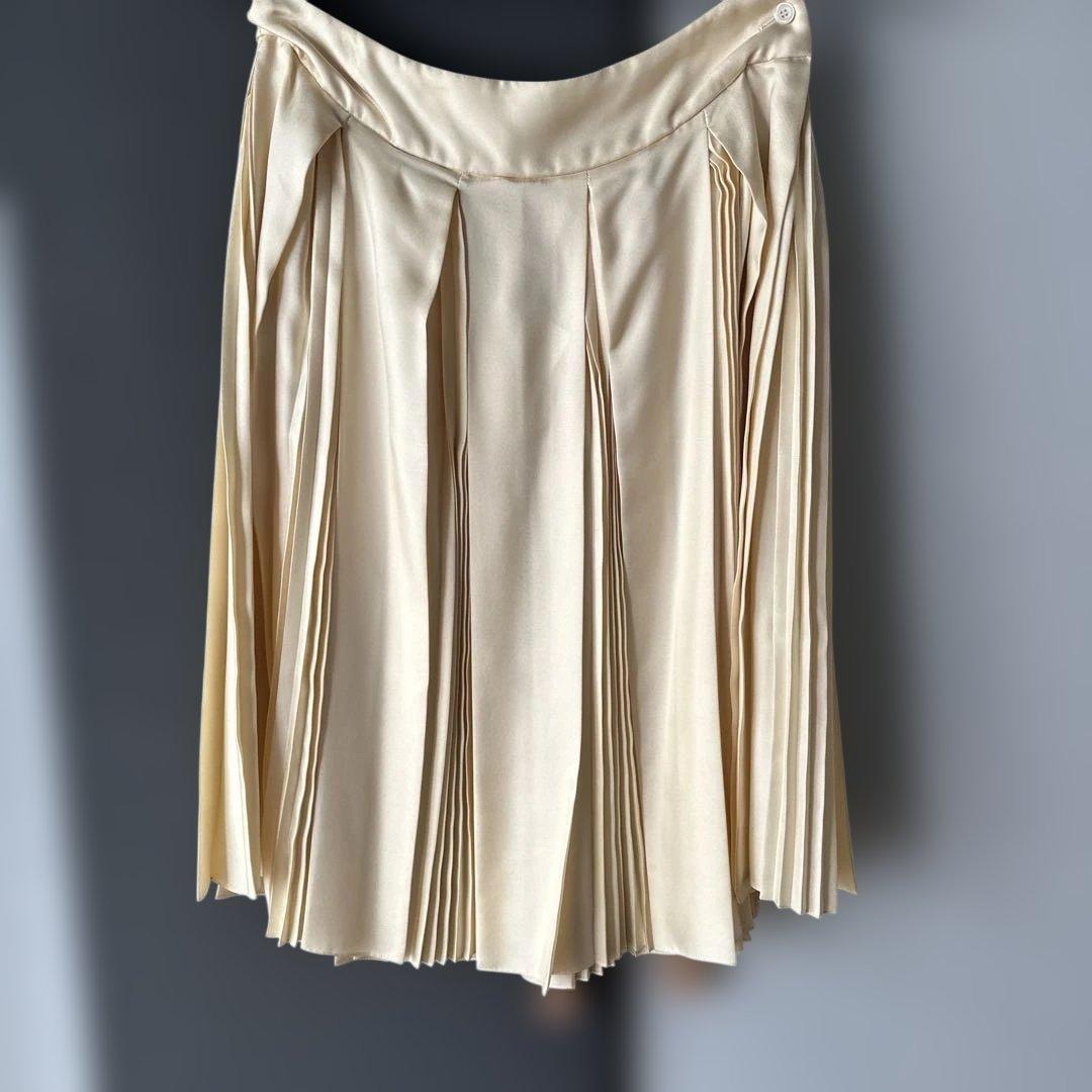 CELINE プリーツスカート アイボリー 34 シルク100%未使用品 ワイドプリーツスカート/洗える(ミモレ丈スカート) | MK MICHEL KLEIN