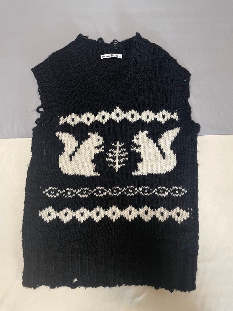 Acne Studios リス　ダメージニットベスト L Acne Studios - Fleece logo hoodie - Chocolate brown