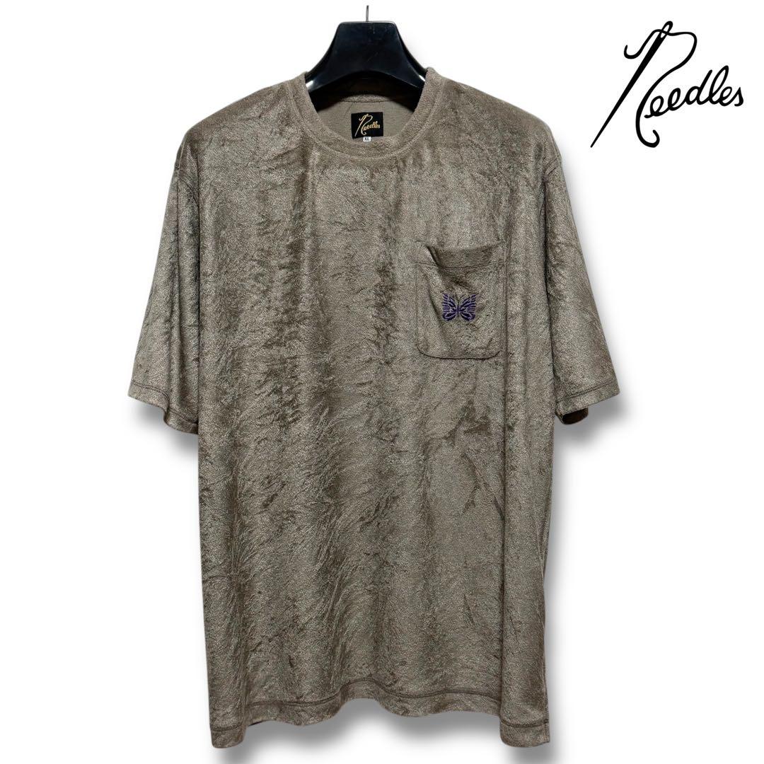 20AW ニードルズ ベロア パピヨン刺繍 ポケットTシャツ モカ XL ニードルズ NEEDLES パピヨン エンブロイダリー ポケット Tシャツ S/S