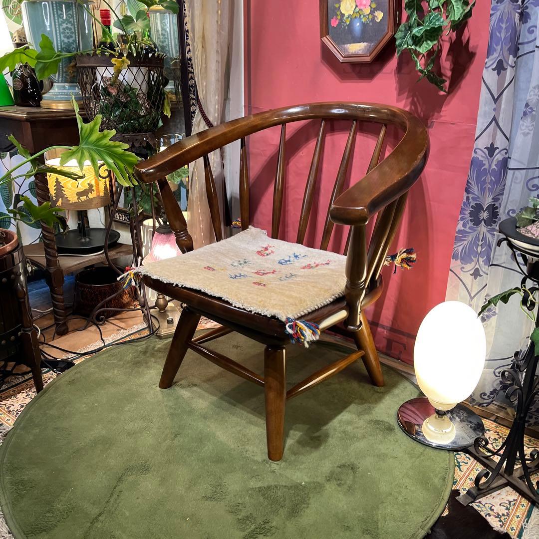 L1 オールドヴィンテージ 柏木工 360度回転 ブナ無垢材 アームチェア