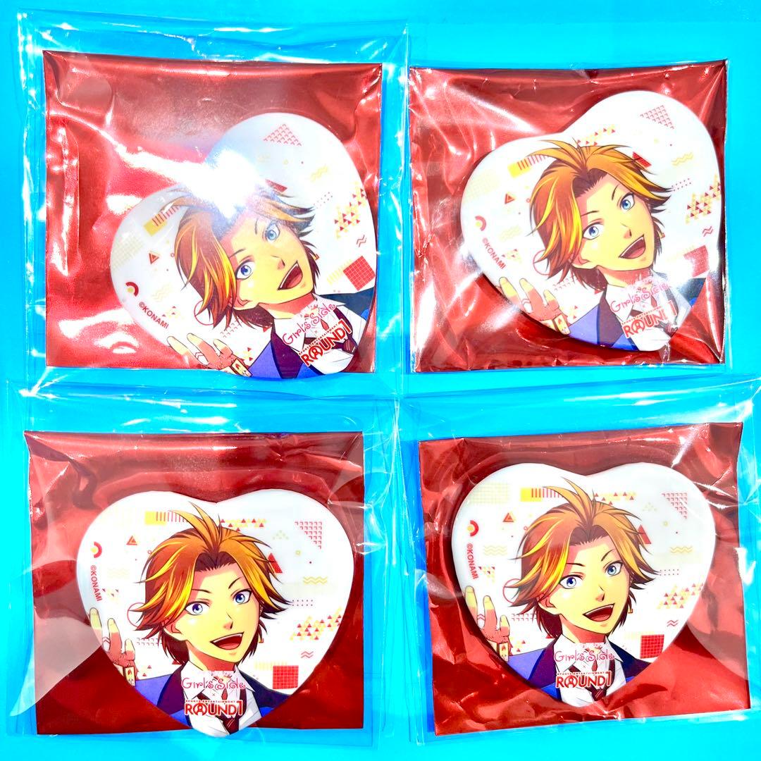 ときメモ GS ラウンドワン ラウワン ハート型 缶バッジ 4点セット 新名