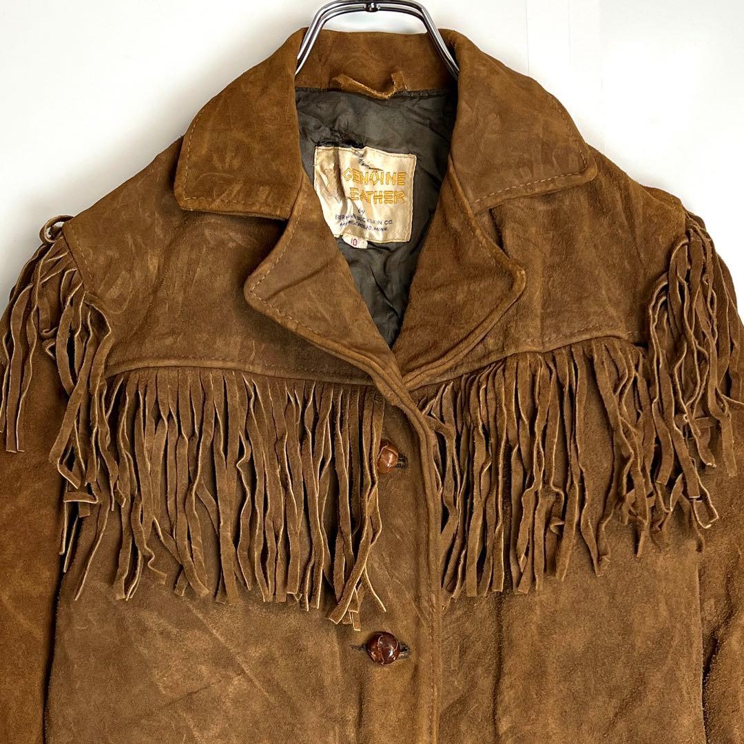 GENOINELEATHERフリンジリアルレザージャケット茶スエードウエスタン