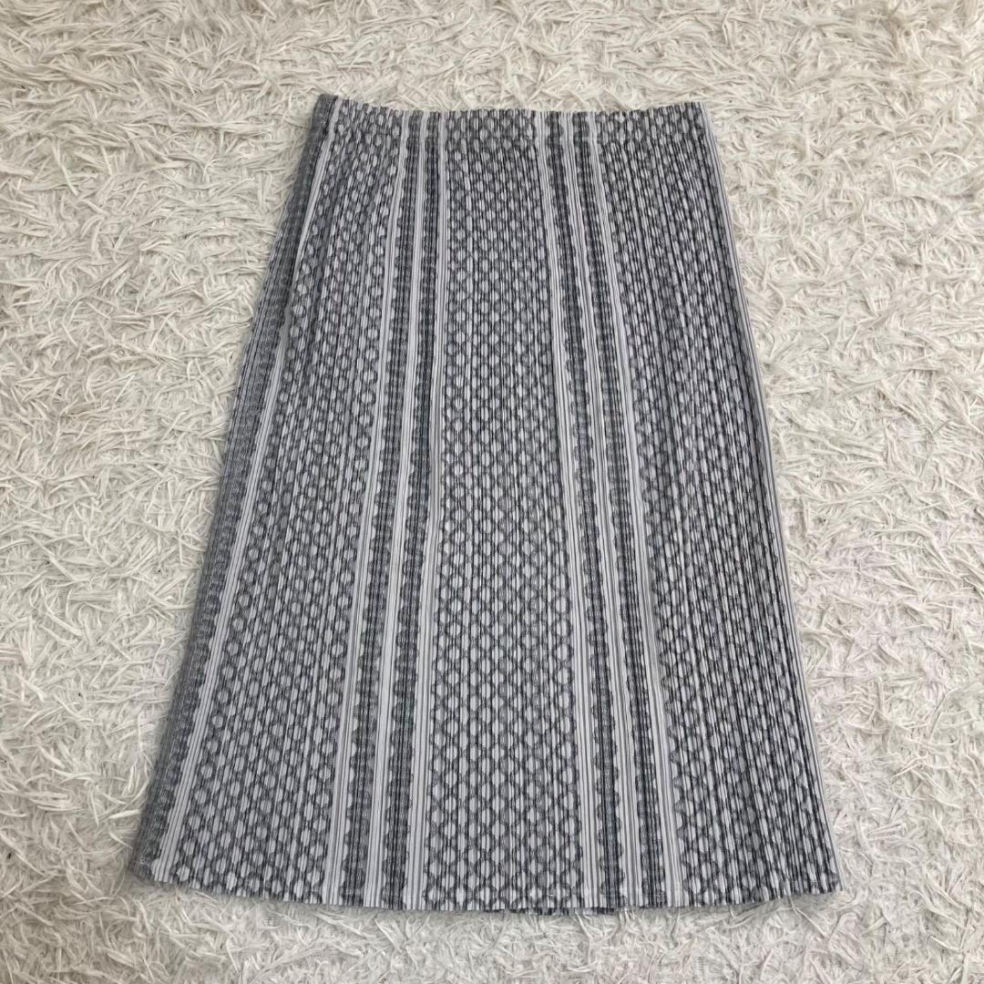 15954✨良品✨プリーツプリーズ スカート 希少柄 総柄 白 グレー tu1265_v12.jpg
