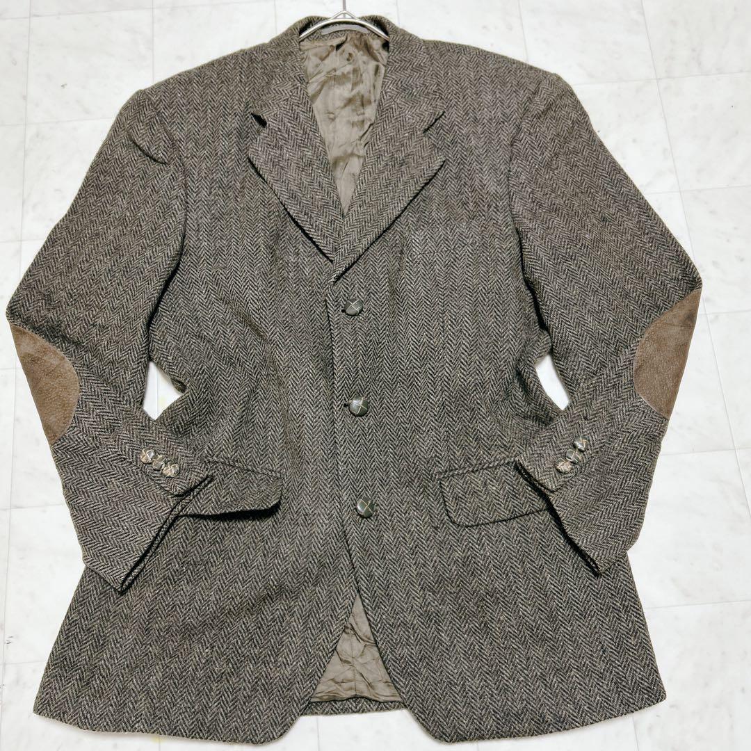 ハリスツイード テーラードジャケット エルボーパッチ くるみボタン