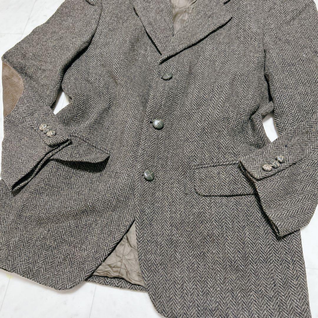 ハリスツイード テーラードジャケット エルボーパッチ くるみボタン