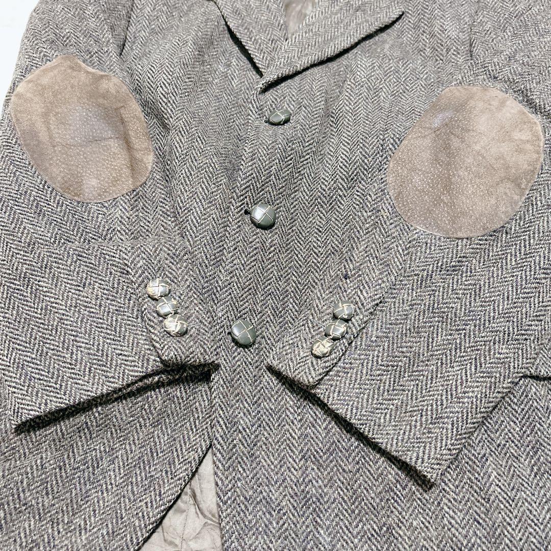 ハリスツイード テーラードジャケット エルボーパッチ くるみボタン