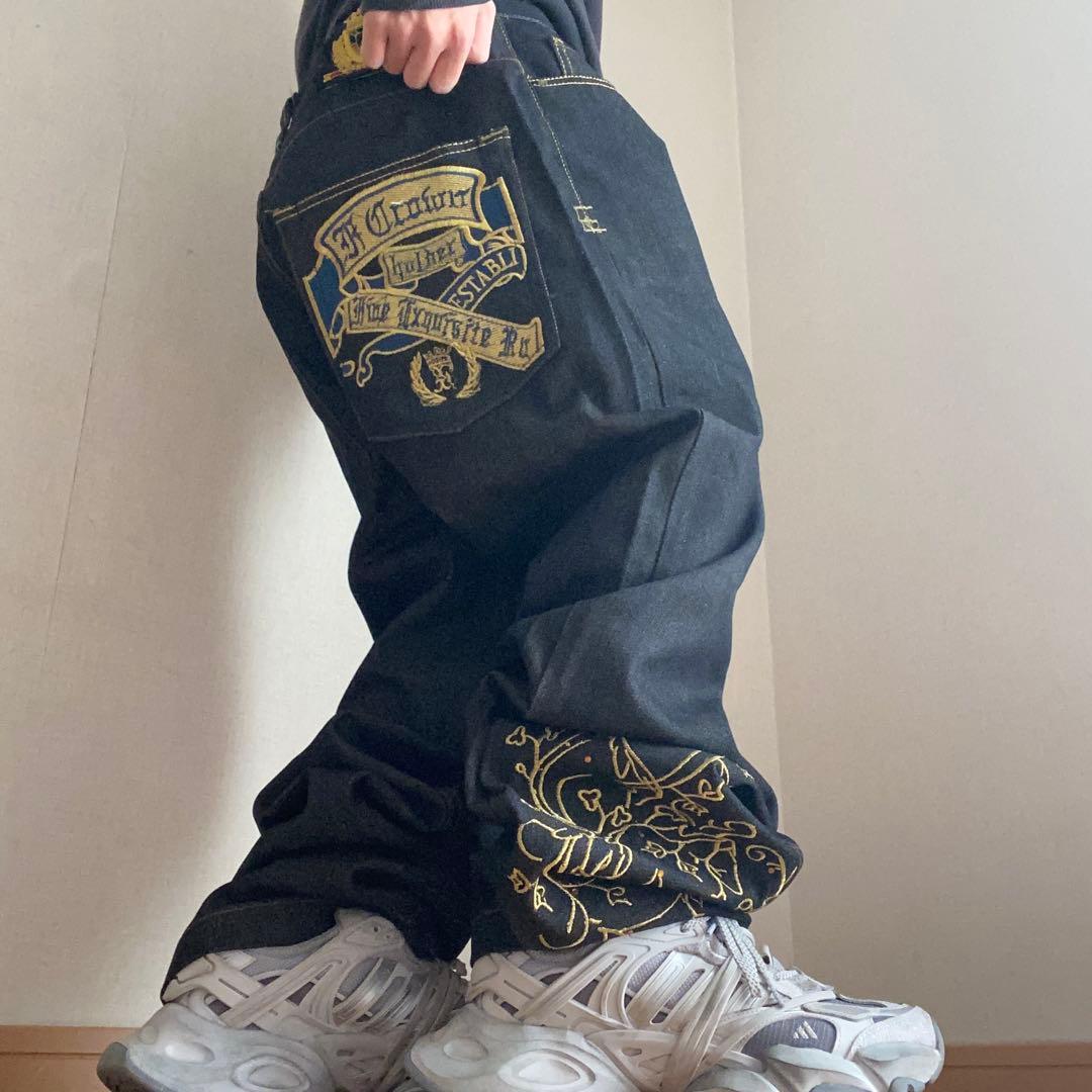 00s archive 極太 リジットデニムパンツ y2k 流行 濃紺 ワイド - メルカリ