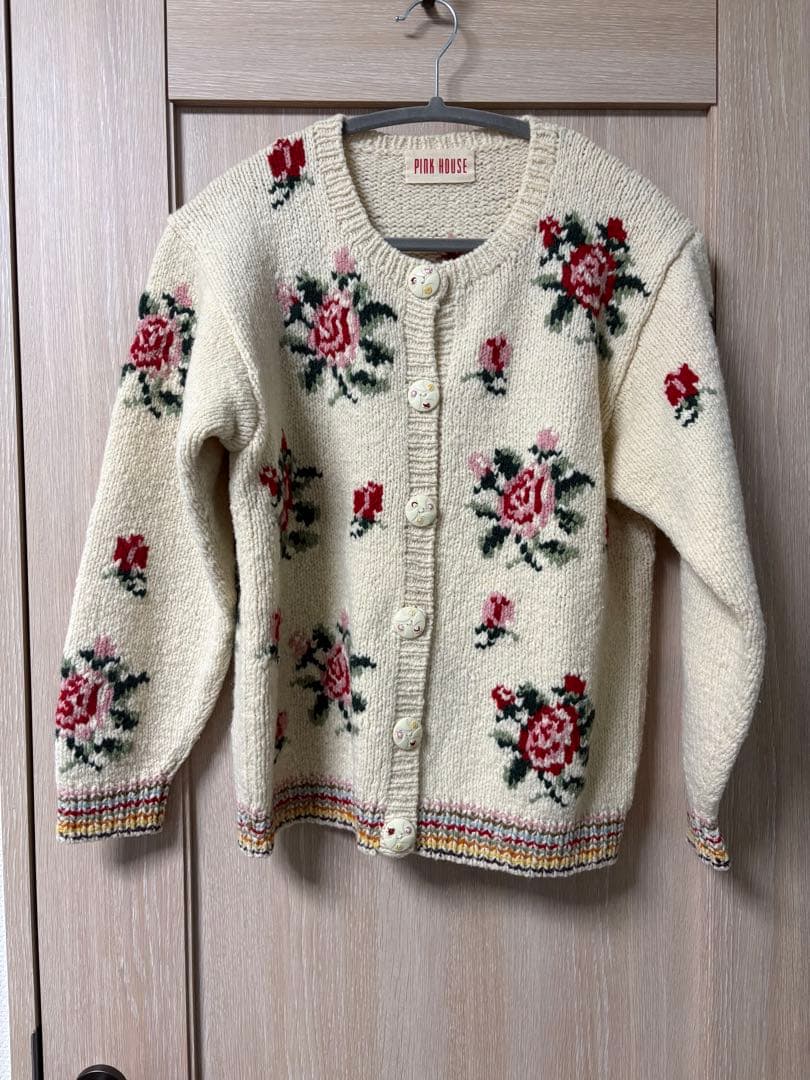 ピンクハウス　薔薇　カーディガン　アウター 生成薔薇モチーフカーディガン - ピンクハウス通販｜リサイクル