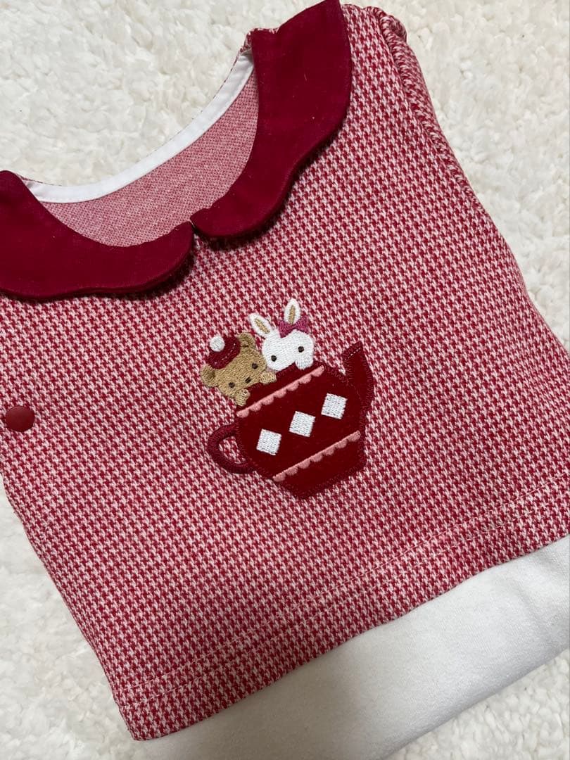 ファミリア 赤と白のチェック柄ロンパース 50-60 - メルカリ