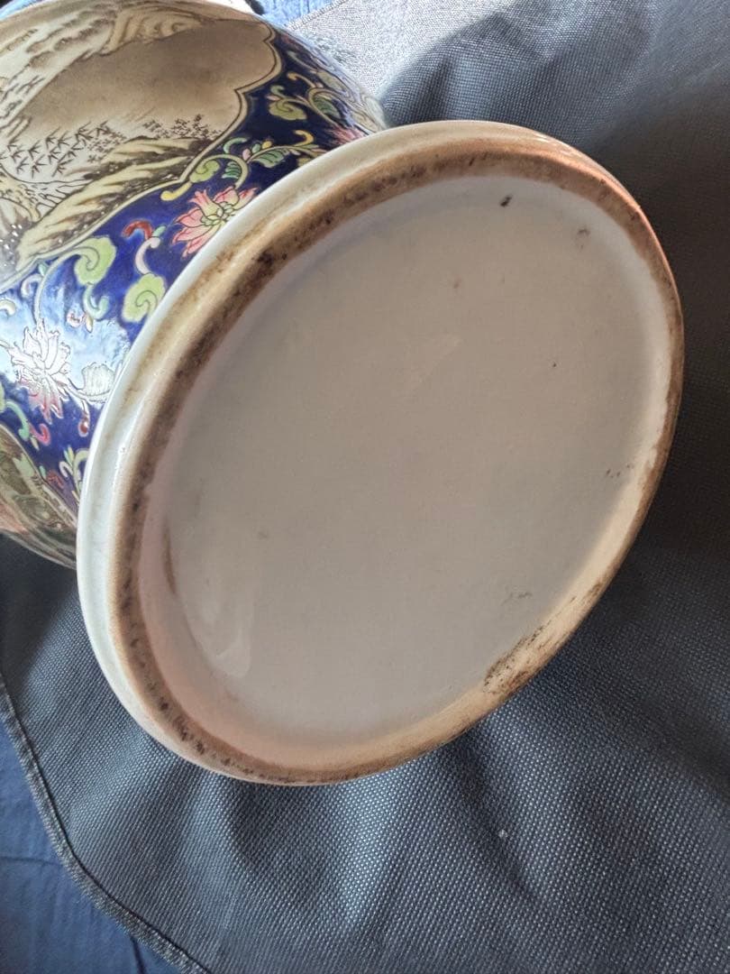 中国古美術 清末民国時代 粉彩大壺 大罐 開光山水風景文