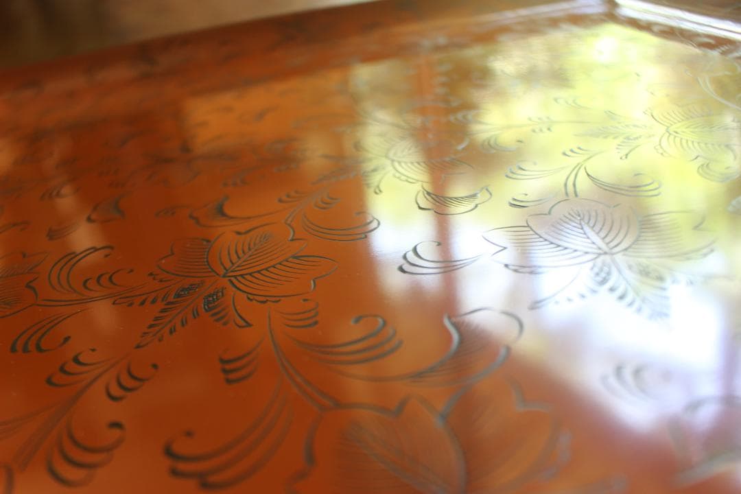 デッドストック！前大峰作！極上沈黒草文の映える脚付四方膳（検輪島塗