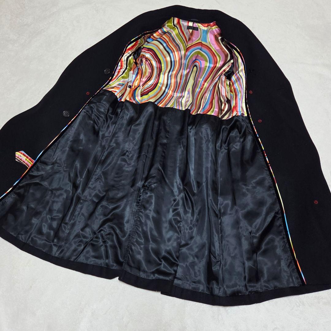極美品】ポールスミス カシミヤ マルチストライプ トレンチコート 黒 L