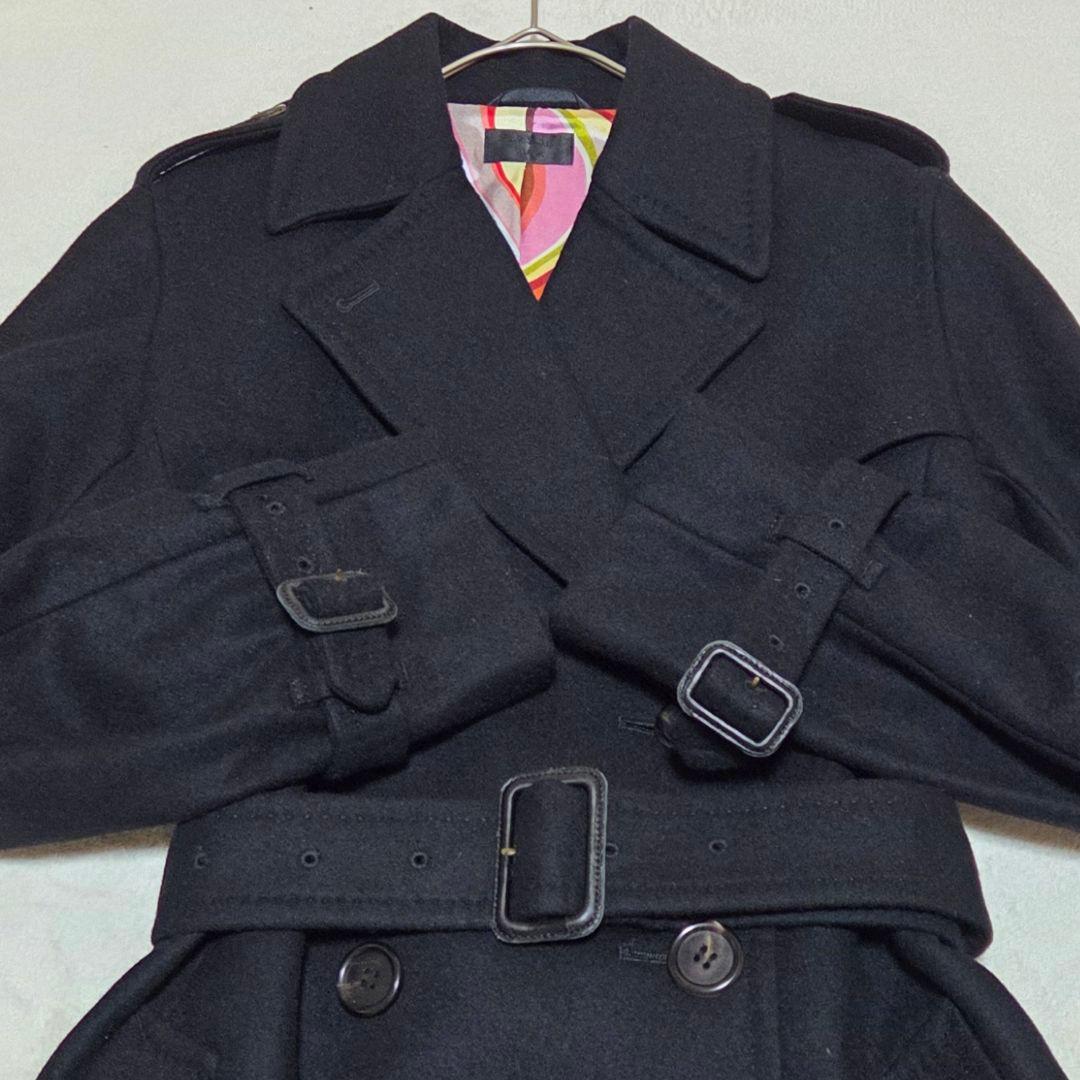 極美品】ポールスミス カシミヤ マルチストライプ トレンチコート 黒 L