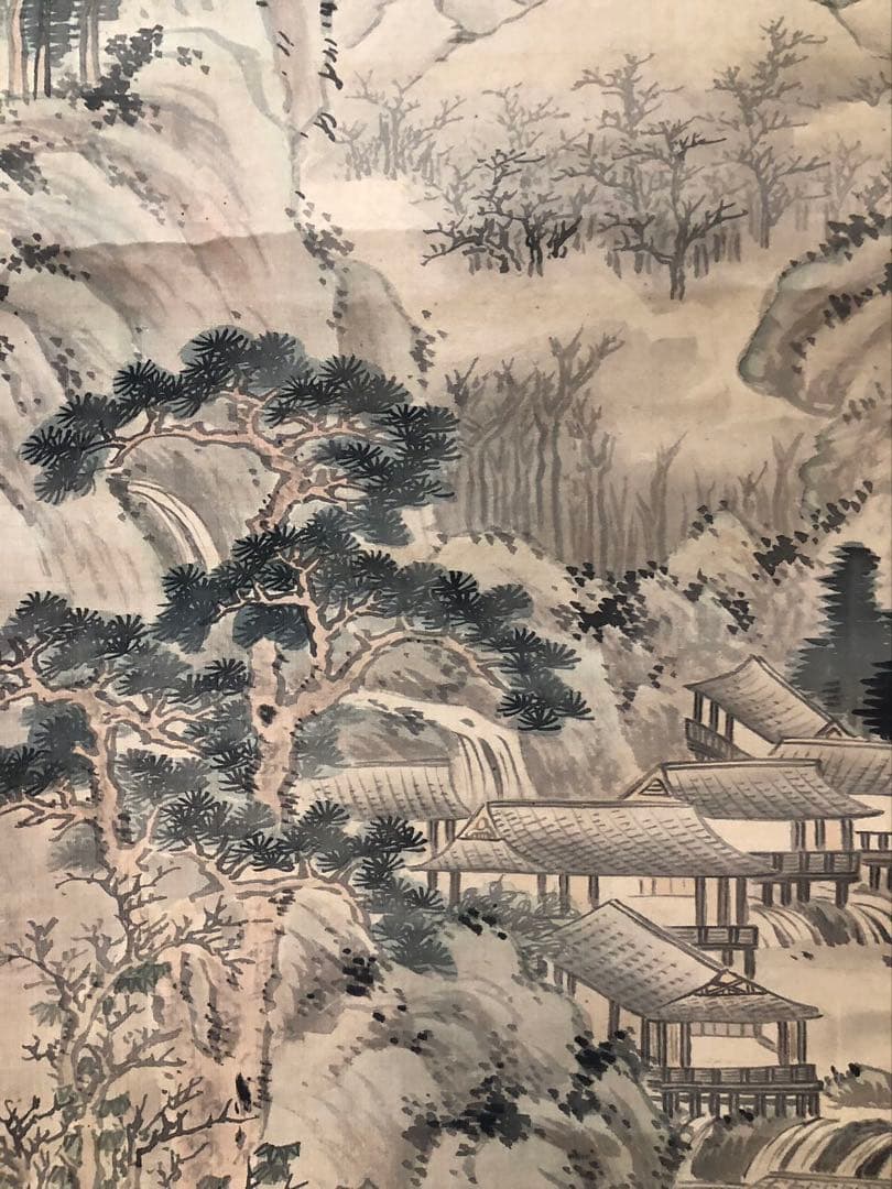 掛け軸2点／84、85［山水楼亭之図］＆［赤牡丹］肉筆 木箱無し！ 美術