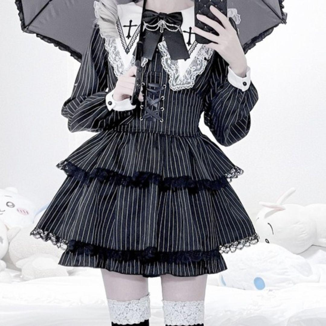 mars クロス刺繍3段フリルセットアップ