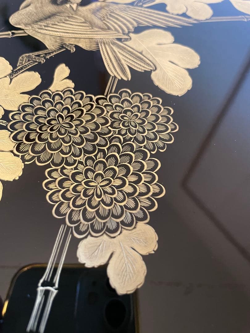 5点セット 脚付膳 お膳台 漆塗り 金 蒔絵 鳥 鷹 鶯 花 紅葉 もみじ
