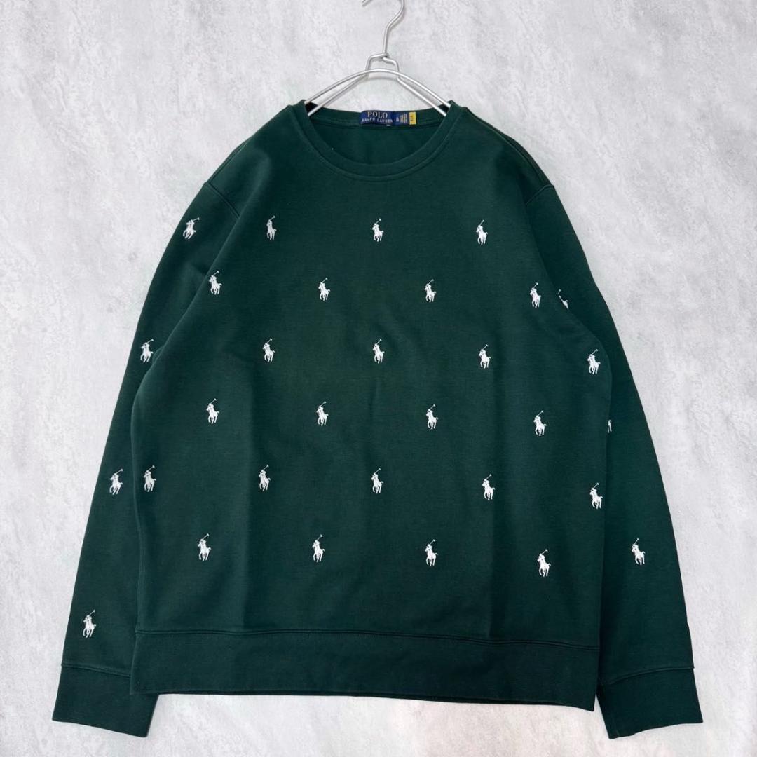 ラルフローレン 刺繍 総柄 XL スウェット トレーナー グリーン系 現行タグ ラルフローレン 刺繍 総柄 XL スウェット トレーナー グリーン系 現行
