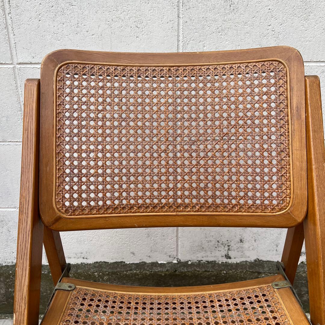 古家具ビンテージ品◾️籐ラタンパネル×木製フレーム 折りたたみ椅子