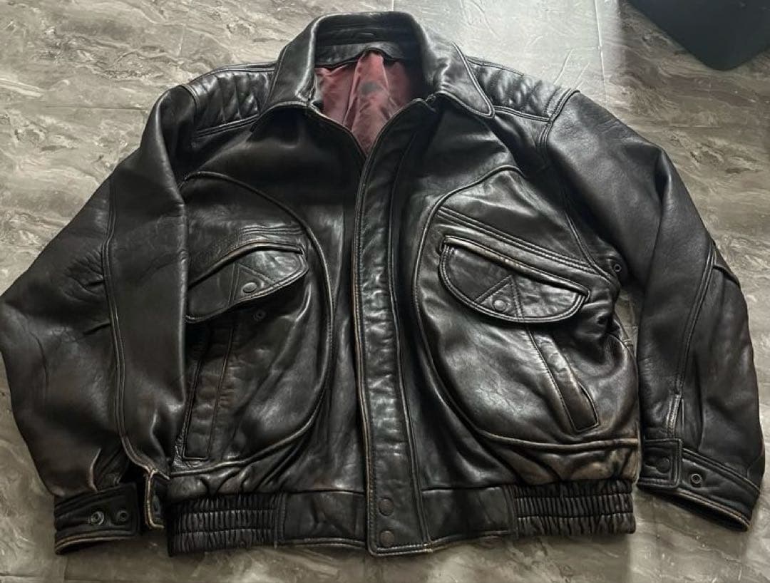 90s ヴィンテージ ラムレザー レザージャケット 短丈 ブラック 羊革