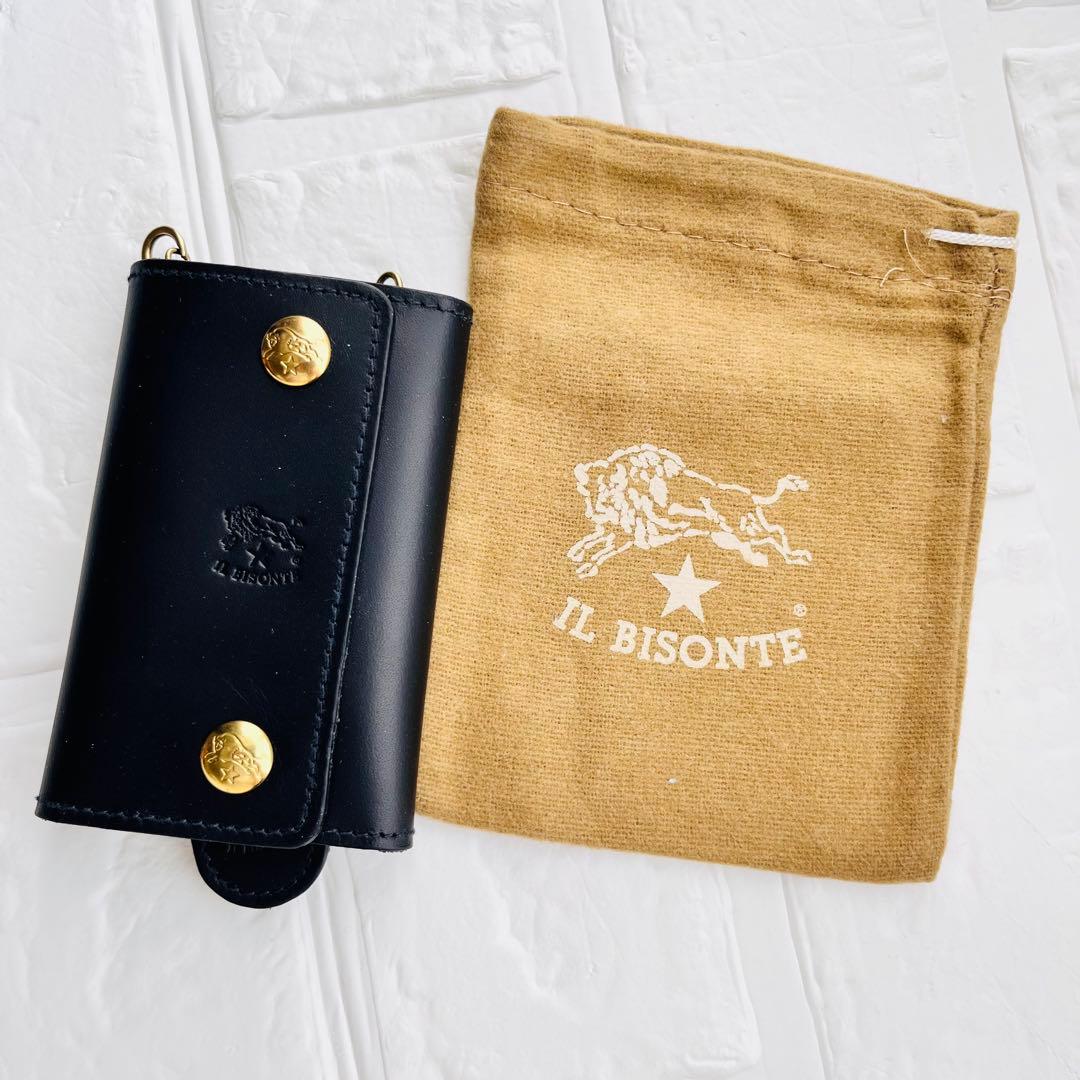 【新品タグ付き】IL BISONTE ブラック キーケース 箱無し 巾着付き IL BISONTE（イルビゾンテ） キーケース キーリング キーホルダー