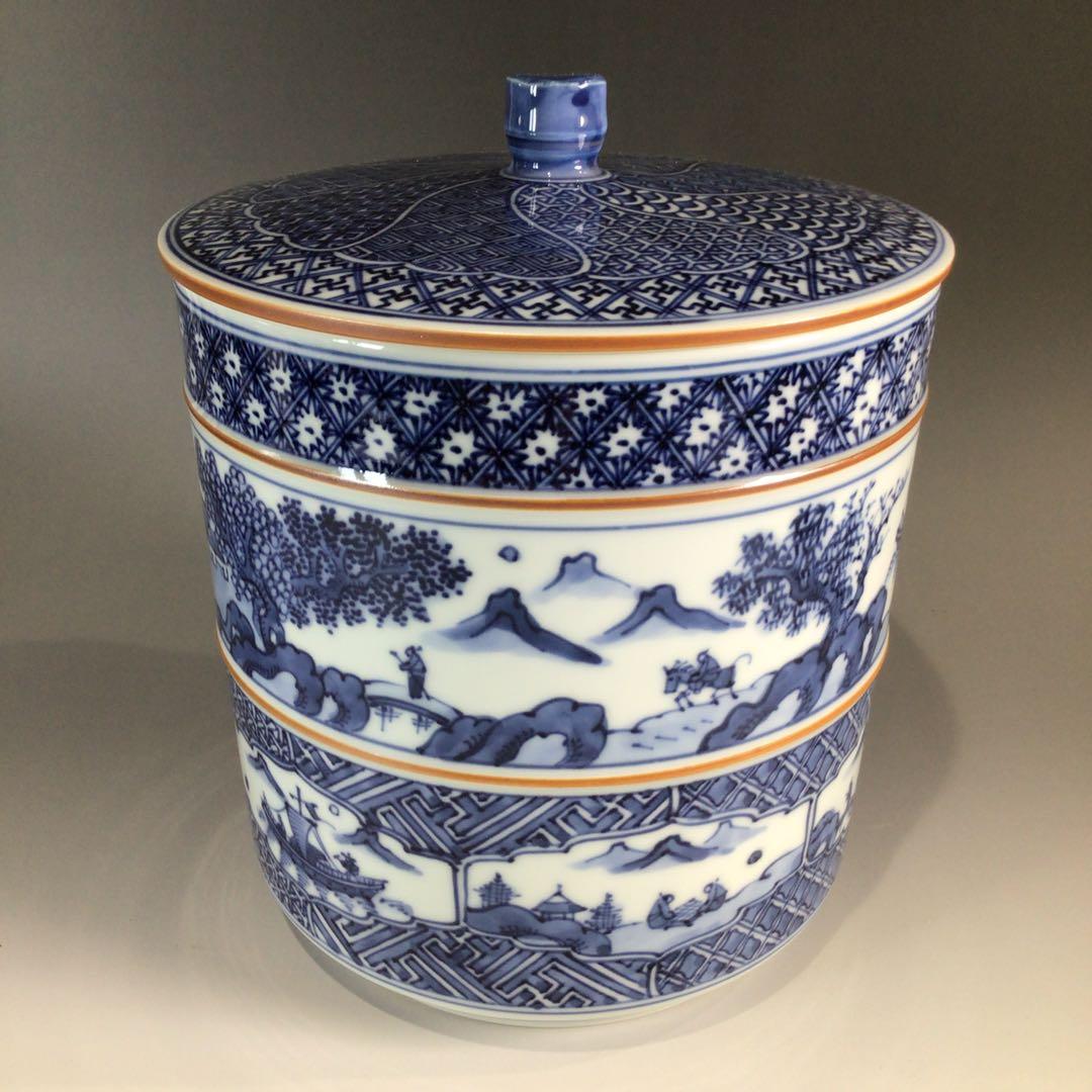 P717 水指 『平安秀峰造』『染付祥瑞写』『一重口水指』 共箱