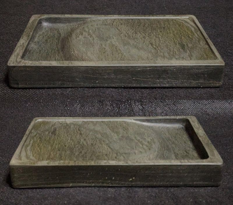 歙州硯 水波羅紋や金暈金星の美石】◇龍尾山◇唐木共箱◇歙硯◇長方六