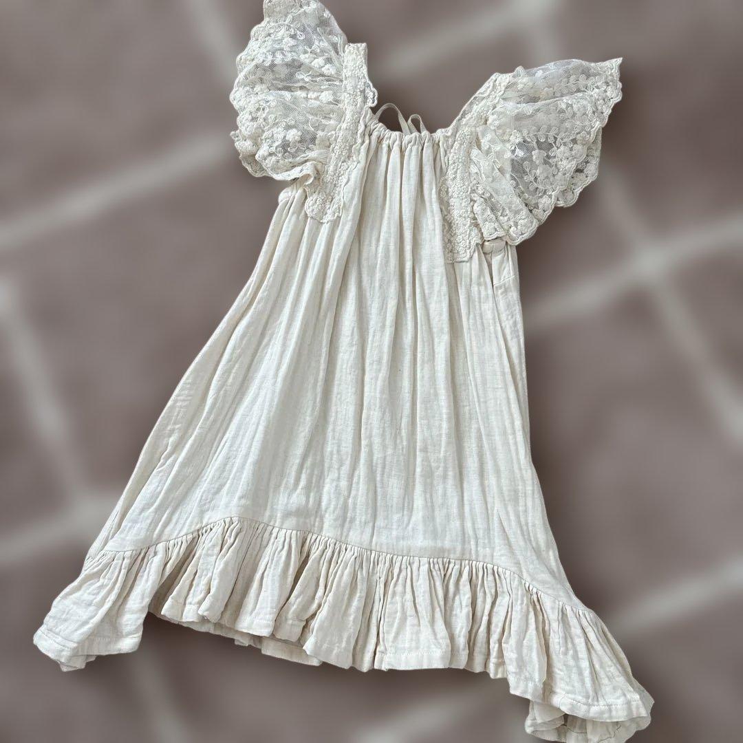 ★ ネグリジェワンピース アイボリー レース付きフリルワンピース 90 ★ レディース レース 姫系 ネグリジェ 寝巻き 五分袖 ロング丈 春 夏