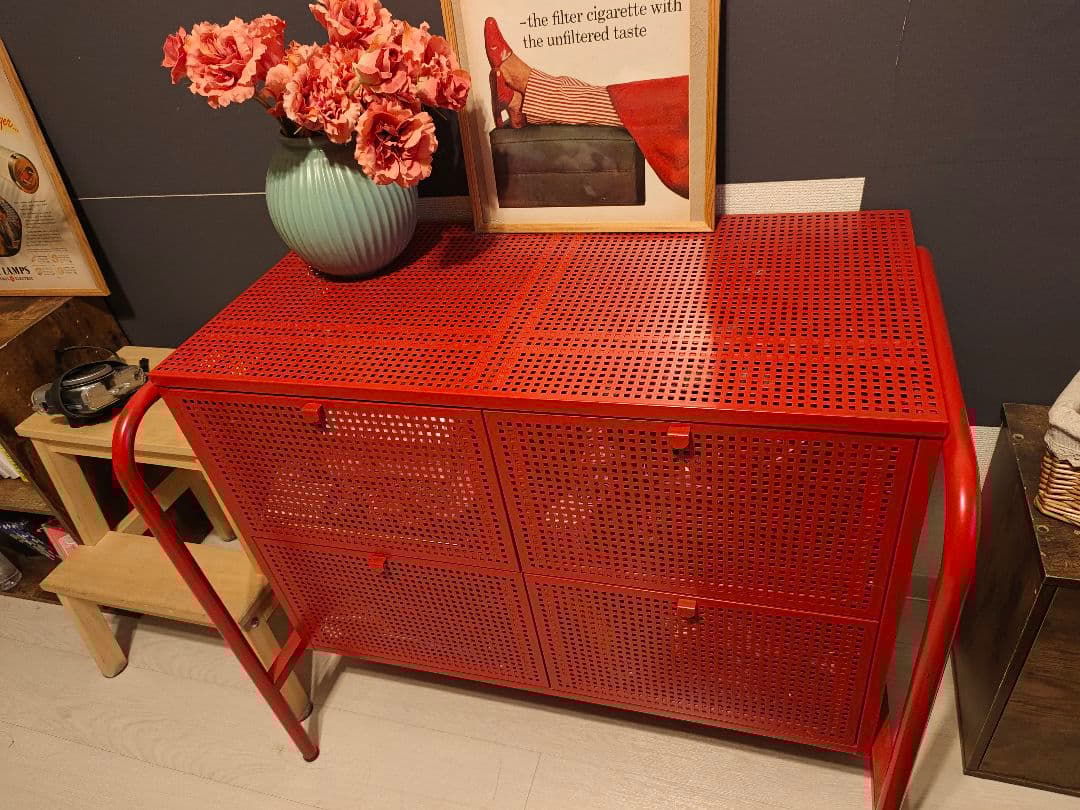 イケア IKEA ニッケビー NIKKEBY スチールチェスト レッド - メルカリ
