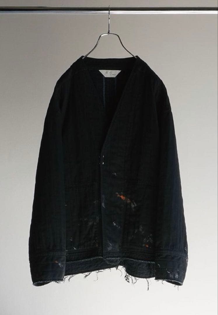 美品 ANCELLM パデッドキルティングカラーレスジャケット 黒 1 ANCELLM（アンセルム） 2023AW 23AW PADDED QUILTING COLLARLESS