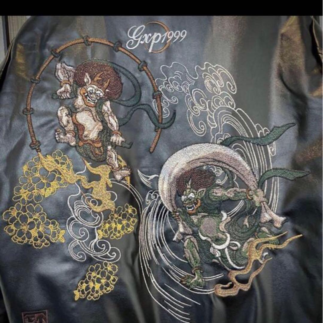 新品未使用✨】UABONI☆刺繍風神雷神☆レザージャケット☆MA-1☆L