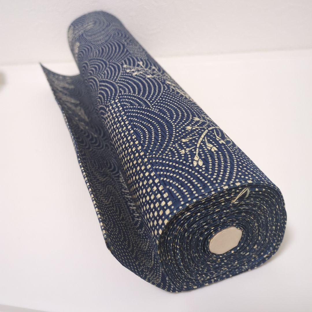 浴衣 綿絽 藍染め 正藍染 青海波 草花 小花 水葵 オモダカ