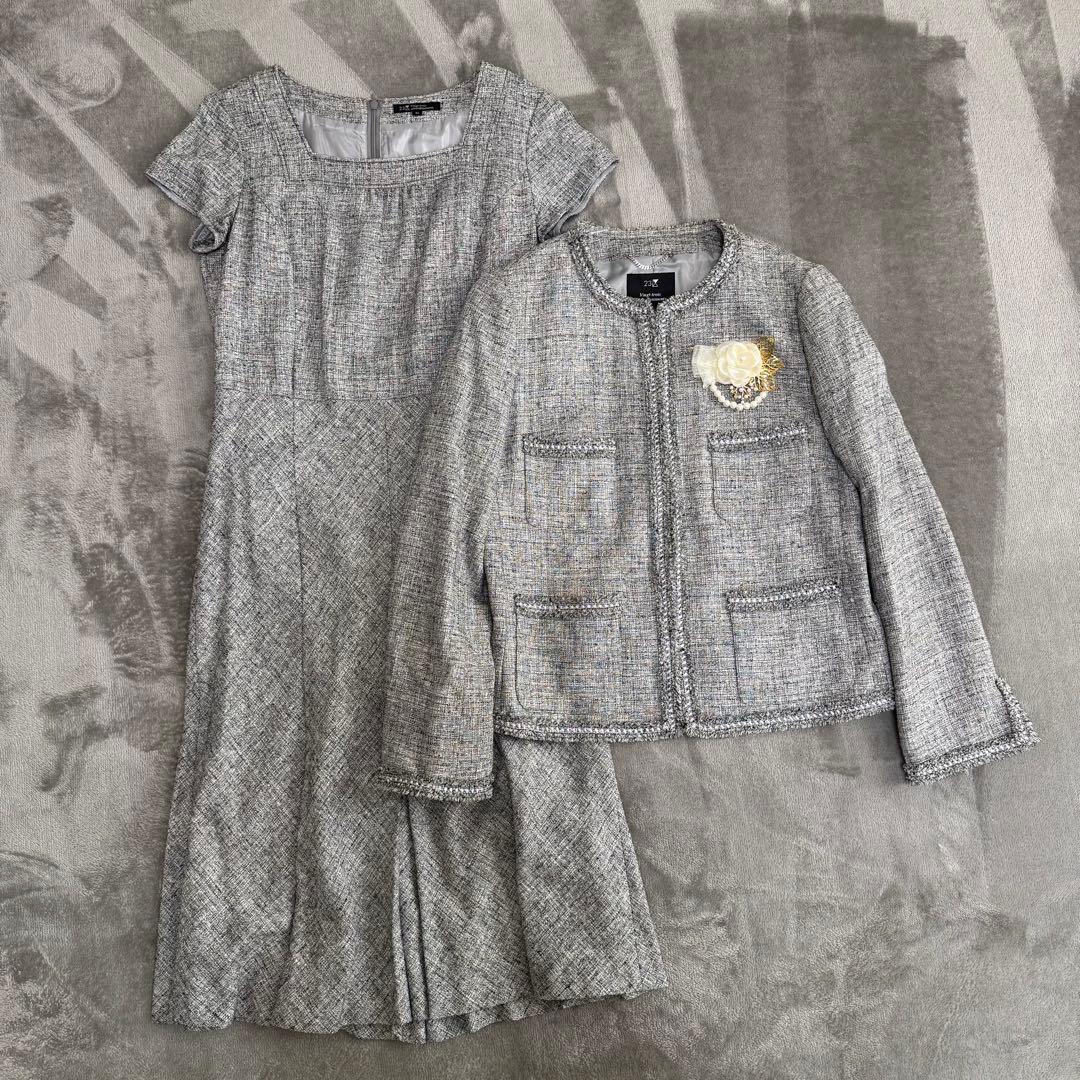 23区 40サイズ ツイード グレー ワンピーススーツ ジャケット付き