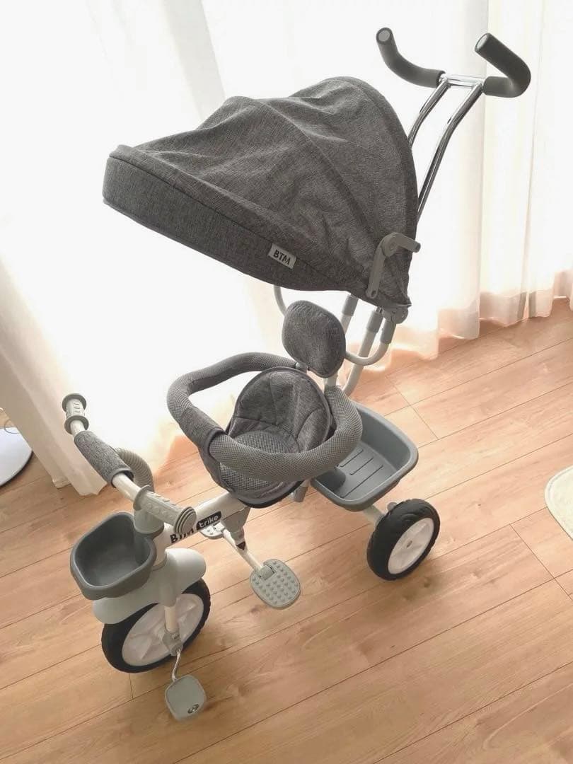 BTM 三輪車 手押し 舵取り棒 ベビーカー 自転車本体 グレー 屋根付き 楽天市場】【全品P5倍☆20時〜2H！】子供用三輪車 ベビーカー