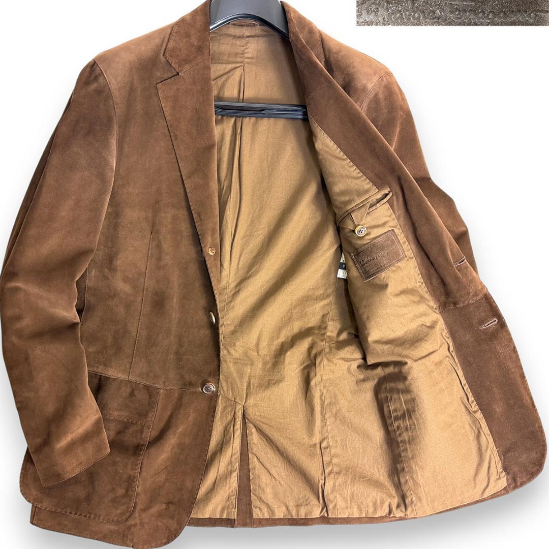 J6287 美品 サルヴァトーレフェラガモ スエードテーラードジャケット 茶48 J6287 美品 サルヴァトーレフェラガモ スエードテーラードジャケット 茶48