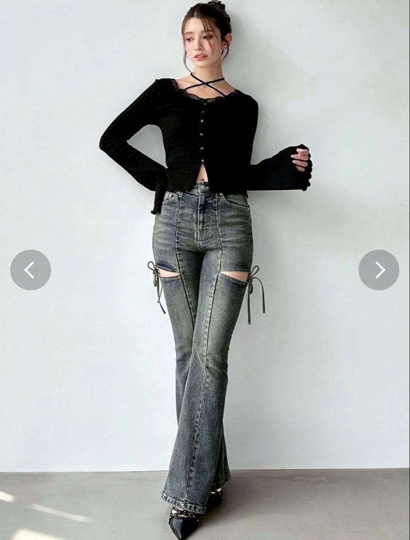 RESEXXY カットアウトリボンデニムパンツ ブルー S