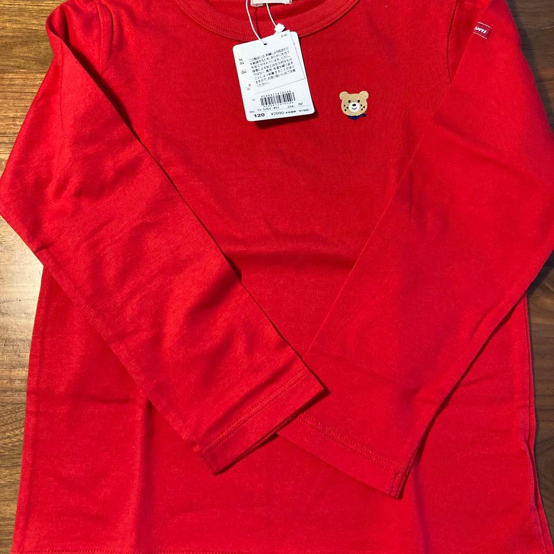 新品 ミキハウスホットビスケッツ 赤い長袖カットソー 120cm クマ刺繍