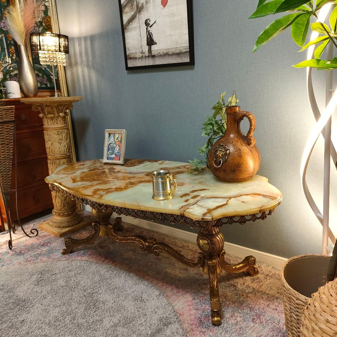 イタリアンヴィンテージ 大理石×真鍮装飾 ローテーブル 楽天市場】センターテーブル 幅120 オニキス 真鍮【送料無料】 石 高級