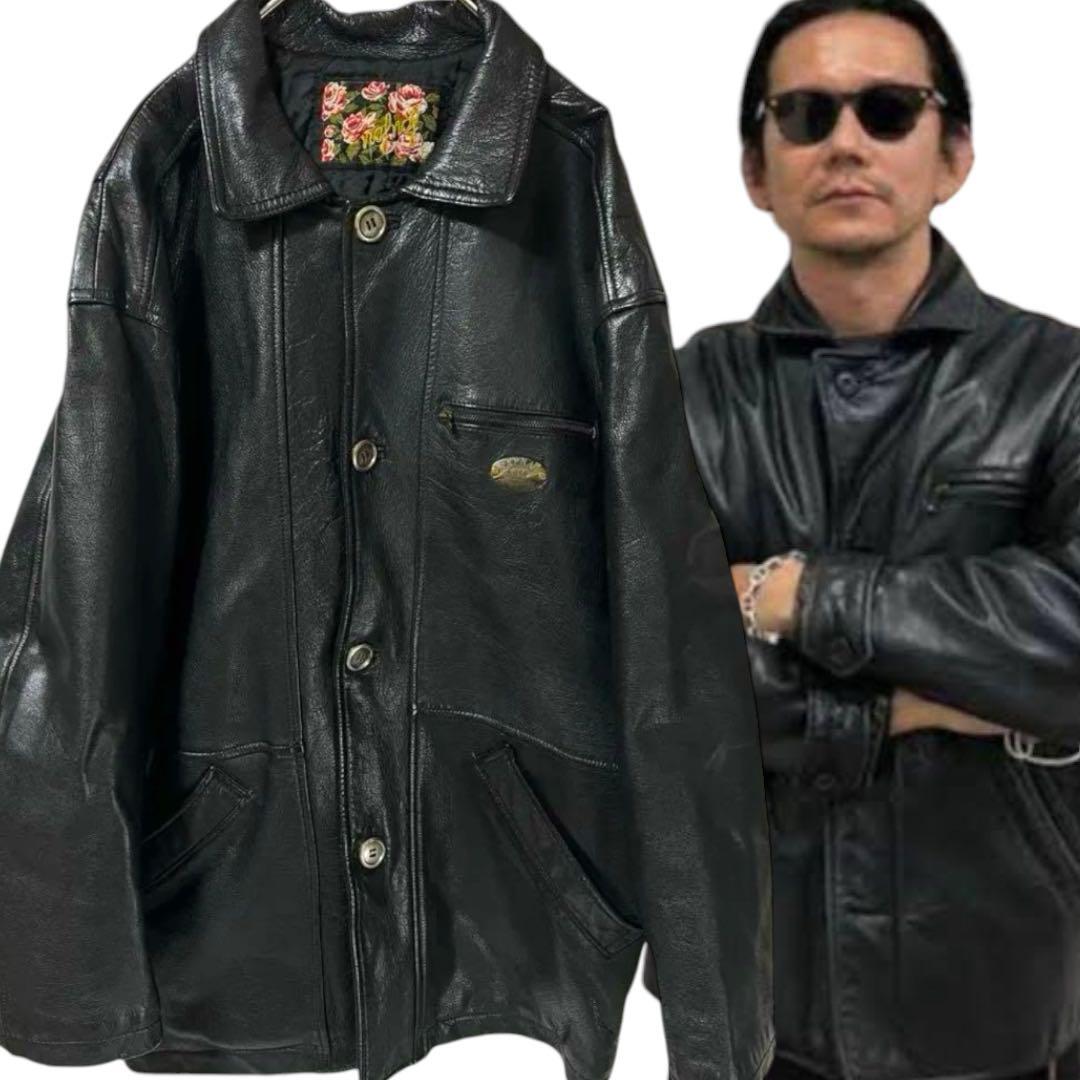 ✓90s 本革 ゴートレザー カーコート 野村訓市 VINTAGE 古着 黒 - メルカリ