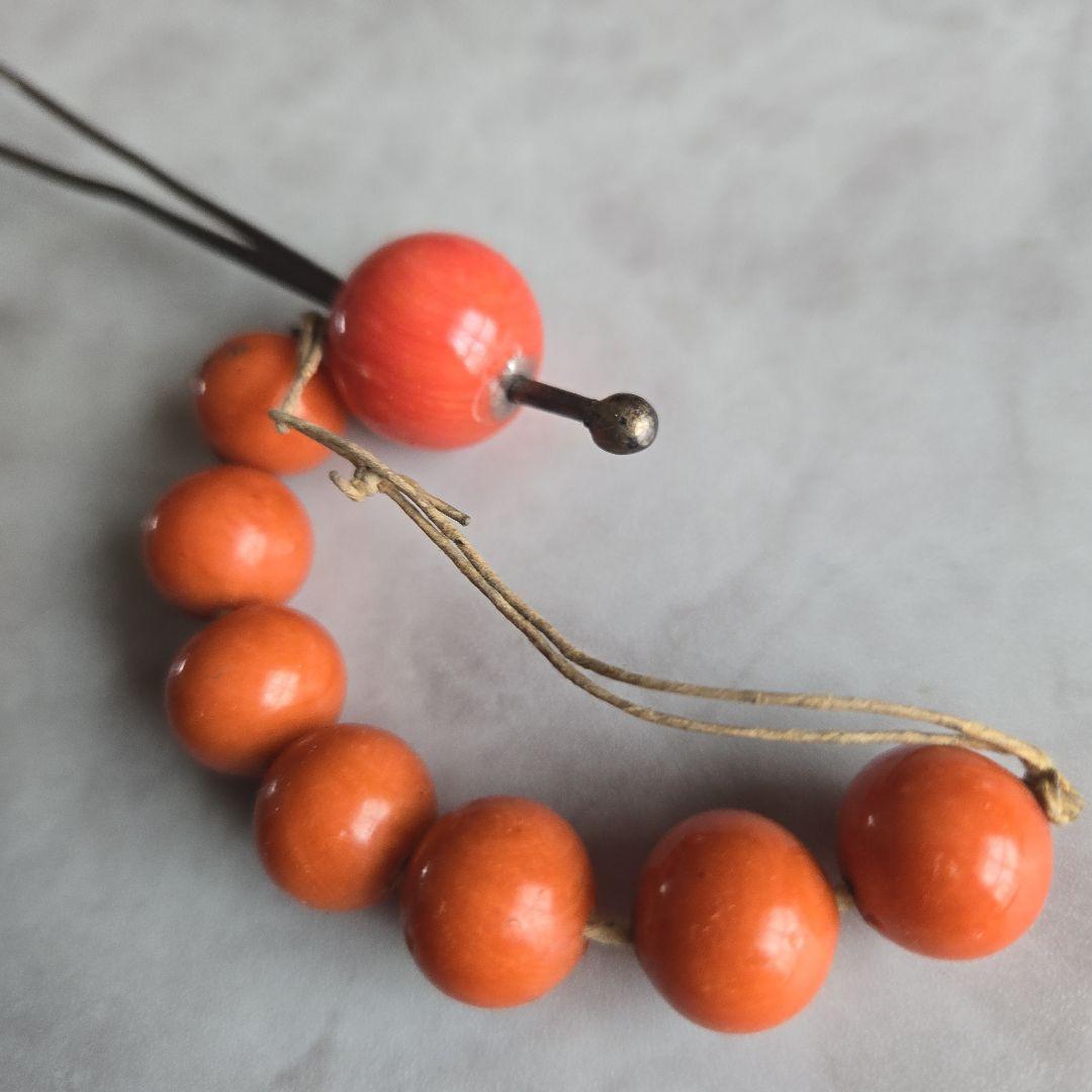 アンティーク 玉かんざし 根掛け ガラス ① 簪 珊瑚風 玉 トンボ玉