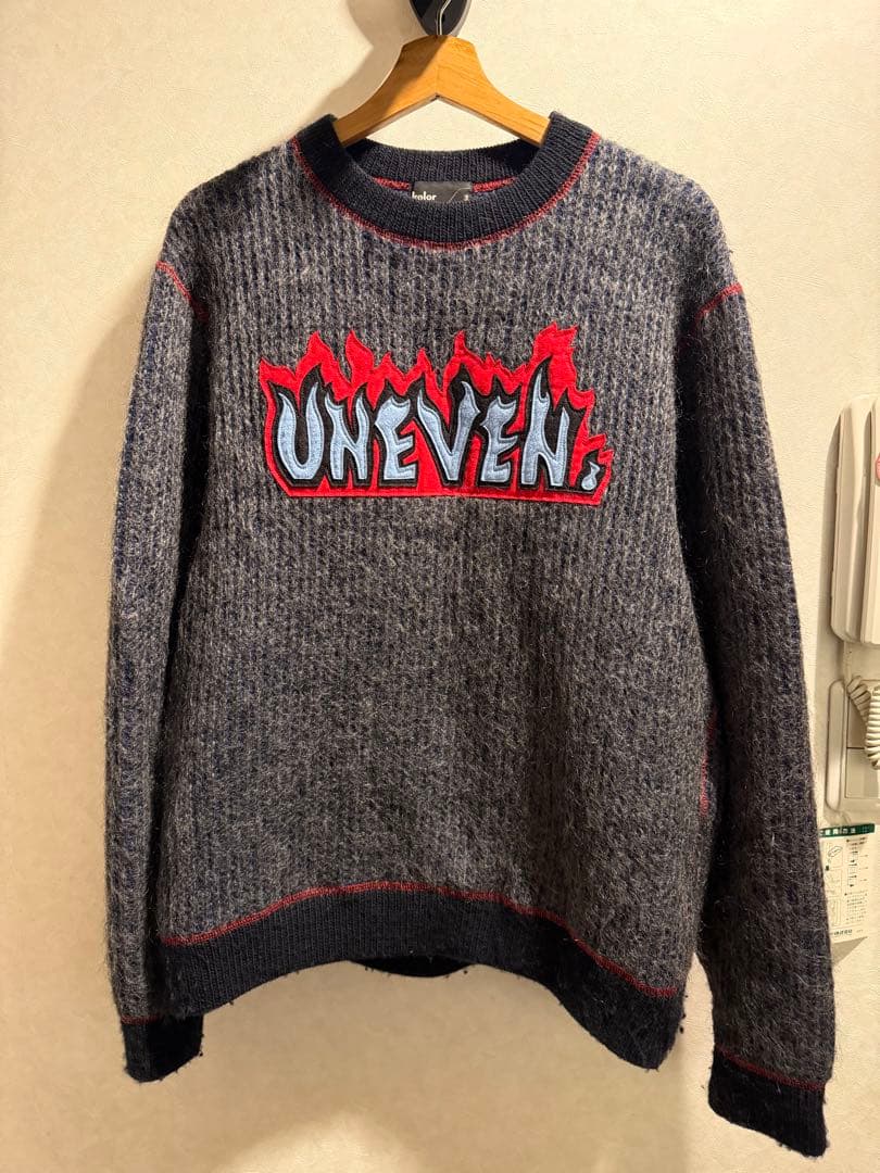 Kolor uneven セーター　2018aw Women's Bright Crew Sweater in Dark Charcoal
